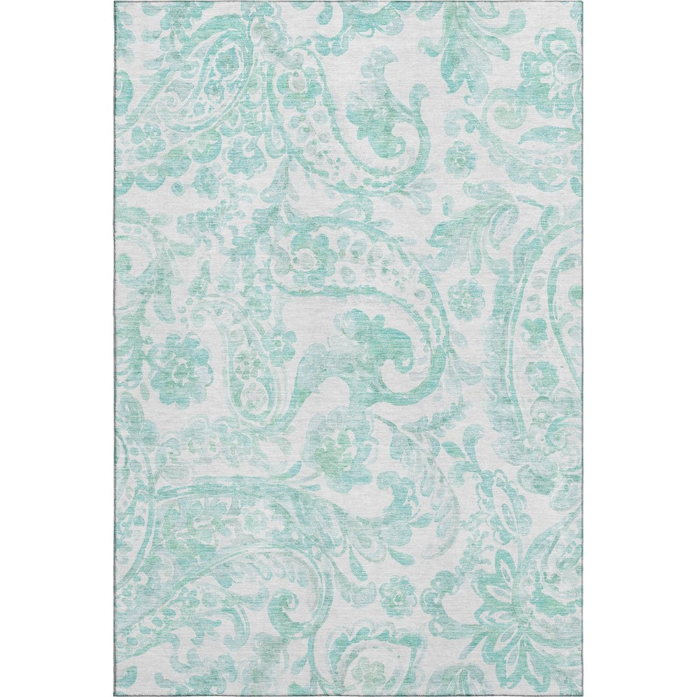 HomeRoots 5' X 8' Turquoise & Ivory Paisley Area Rug - Stylish, Durable, Stain-Resistant, UV-Protected Floor Covering 667014
