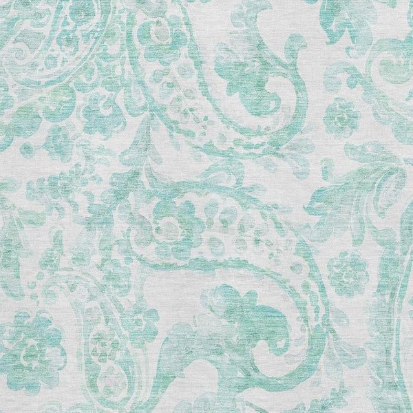 HomeRoots 5' X 8' Turquoise & Ivory Paisley Area Rug - Stylish, Durable, Stain-Resistant, UV-Protected Floor Covering 667014