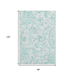 HomeRoots 8' X 10' Turquoise and Ivory Paisley Area Rug - Stain Resistant, UV Protected, Perfect for Homes 667016