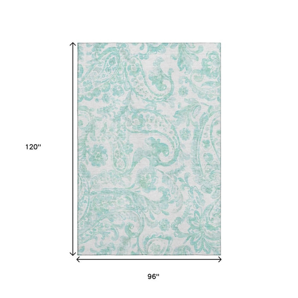 HomeRoots 8' X 10' Turquoise and Ivory Paisley Area Rug - Stain Resistant, UV Protected, Perfect for Homes 667016