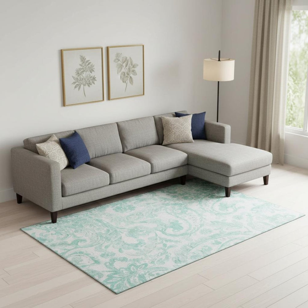 HomeRoots 8' X 10' Turquoise and Ivory Paisley Area Rug - Stain Resistant, UV Protected, Perfect for Homes 667016
