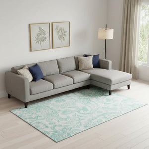 HomeRoots 8' X 10' Turquoise and Ivory Paisley Area Rug - Stain Resistant, UV Protected, Perfect for Homes 667016