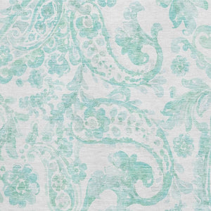HomeRoots 9' X 12' Turquoise and Ivory Paisley Area Rug - Durable, Washable, UV-Protected for Stylish Living Spaces 667017