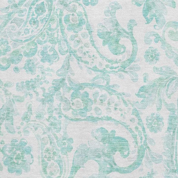 HomeRoots 9' X 12' Turquoise and Ivory Paisley Area Rug - Durable, Washable, UV-Protected for Stylish Living Spaces 667017