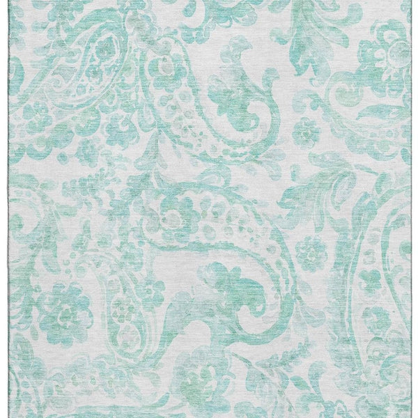 HomeRoots 9' X 12' Turquoise and Ivory Paisley Area Rug - Durable, Washable, UV-Protected for Stylish Living Spaces 667017