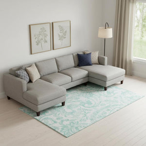 HomeRoots 10' X 14' Turquoise and Ivory Paisley Area Rug - Washable, UV-Protected, Stylish for High-Traffic Spaces 667018