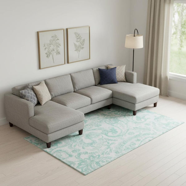 HomeRoots 10' X 14' Turquoise and Ivory Paisley Area Rug - Washable, UV-Protected, Stylish for High-Traffic Spaces 667018