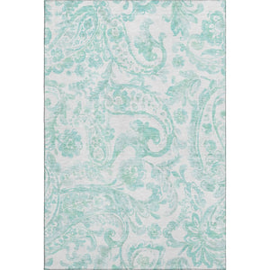 HomeRoots 10' X 14' Turquoise and Ivory Paisley Area Rug - Washable, UV-Protected, Stylish for High-Traffic Spaces 667018