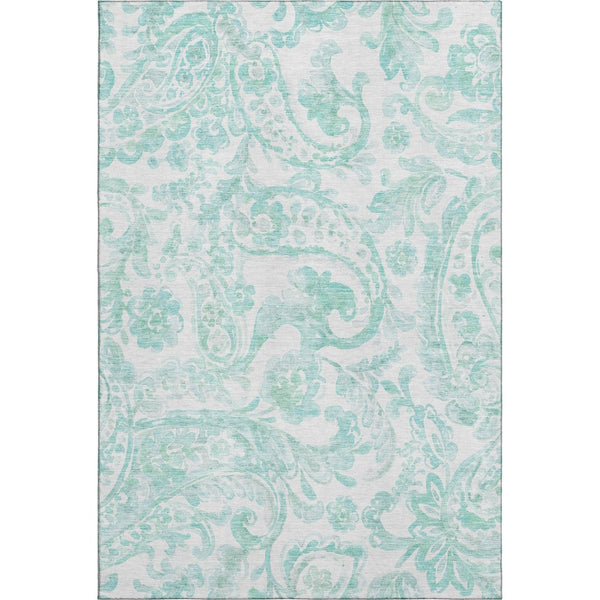 HomeRoots 10' X 14' Turquoise and Ivory Paisley Area Rug - Washable, UV-Protected, Stylish for High-Traffic Spaces 667018