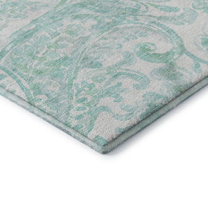 HomeRoots 10' X 14' Turquoise and Ivory Paisley Area Rug - Washable, UV-Protected, Stylish for High-Traffic Spaces 667018
