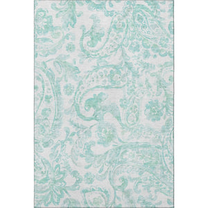 HomeRoots 10' X 14' Turquoise and Ivory Paisley Area Rug - Washable, UV-Protected, Stylish for High-Traffic Spaces 667018
