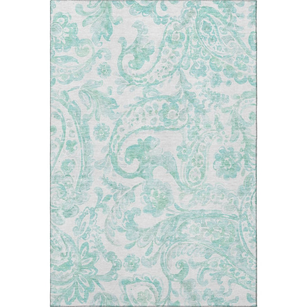 HomeRoots 10' X 14' Turquoise and Ivory Paisley Area Rug - Washable, UV-Protected, Stylish for High-Traffic Spaces 667018