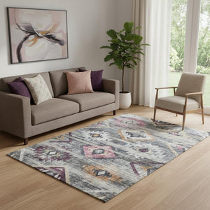 HomeRoots 5' X 8' Gray Gold Blush Southwestern Area Rug - Washable, UV-Protected, Perfect for Busy Homes 667026