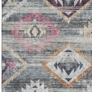 HomeRoots 5' X 8' Gray Gold Blush Southwestern Area Rug - Washable, UV-Protected, Perfect for Busy Homes 667026