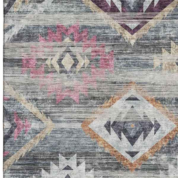 HomeRoots 5' X 8' Gray Gold Blush Southwestern Area Rug - Washable, UV-Protected, Perfect for Busy Homes 667026