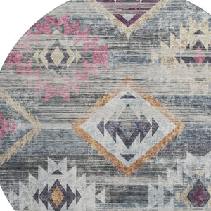 HomeRoots 8' Modern Southwestern Washable Round Rug in Gray, Gold & Blush with UV Protection for Homes 667027