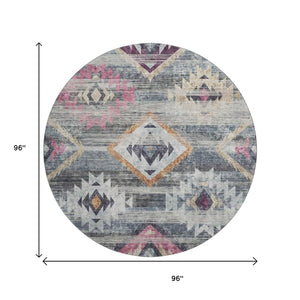 HomeRoots 8' Modern Southwestern Washable Round Rug in Gray, Gold & Blush with UV Protection for Homes 667027