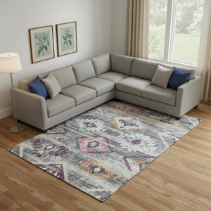 HomeRoots 8' X 10' Southwestern Washable Area Rug in Gray, Gold & Blush - Durable, UV Resistant & Stylish! 667028