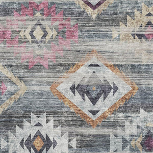 HomeRoots 8' X 10' Southwestern Washable Area Rug in Gray, Gold & Blush - Durable, UV Resistant & Stylish! 667028