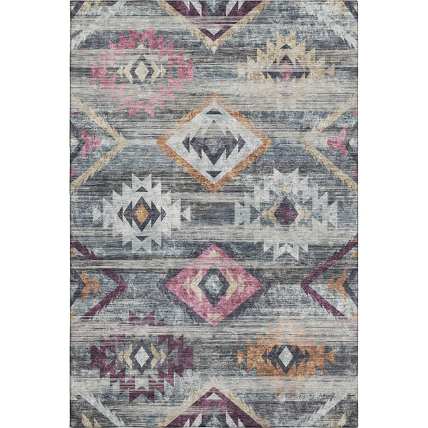 HomeRoots 9' X 12' Stylish Southwestern Area Rug in Gray, Gold & Blush - Washable, UV Protected & Durable! 667029