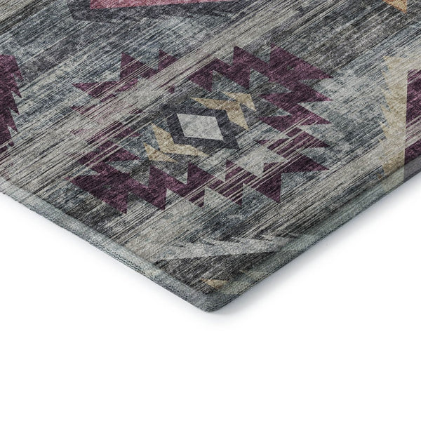 HomeRoots 9' X 12' Stylish Southwestern Area Rug in Gray, Gold & Blush - Washable, UV Protected & Durable! 667029