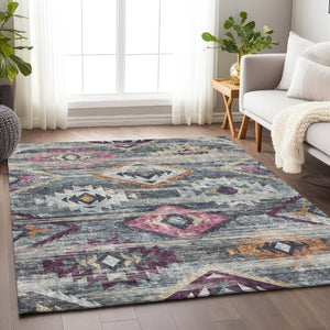 HomeRoots 9' X 12' Stylish Southwestern Area Rug in Gray, Gold & Blush - Washable, UV Protected & Durable! 667029