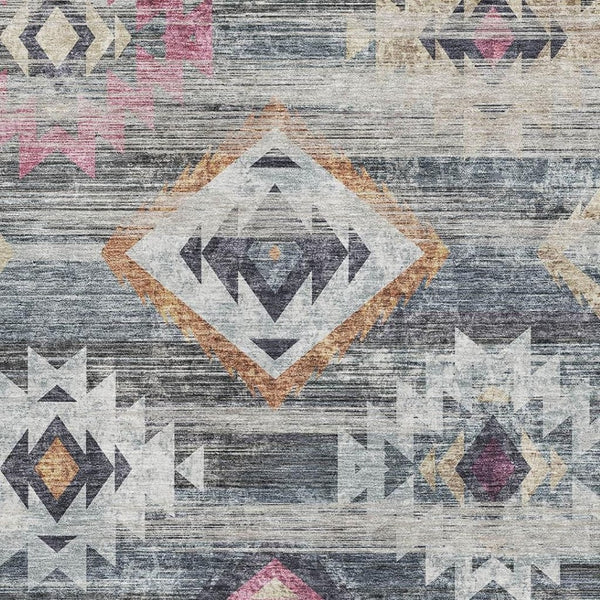 HomeRoots 9' X 12' Stylish Southwestern Area Rug in Gray, Gold & Blush - Washable, UV Protected & Durable! 667029