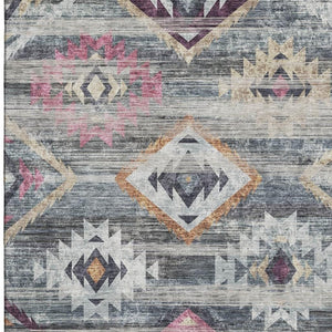 HomeRoots 9' X 12' Stylish Southwestern Area Rug in Gray, Gold & Blush - Washable, UV Protected & Durable! 667029