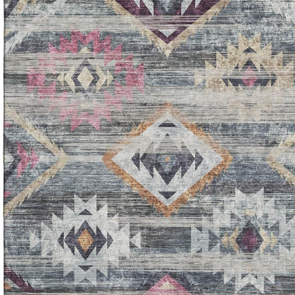 HomeRoots 9' X 12' Stylish Southwestern Area Rug in Gray, Gold & Blush - Washable, UV Protected & Durable! 667029
