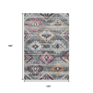 HomeRoots 10' X 14' Gray, Gold & Blush Southwestern Area Rug – Washable, UV-Protected, Stylish & Durable Décor 667030