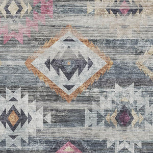 HomeRoots 10' X 14' Gray, Gold & Blush Southwestern Area Rug – Washable, UV-Protected, Stylish & Durable Décor 667030