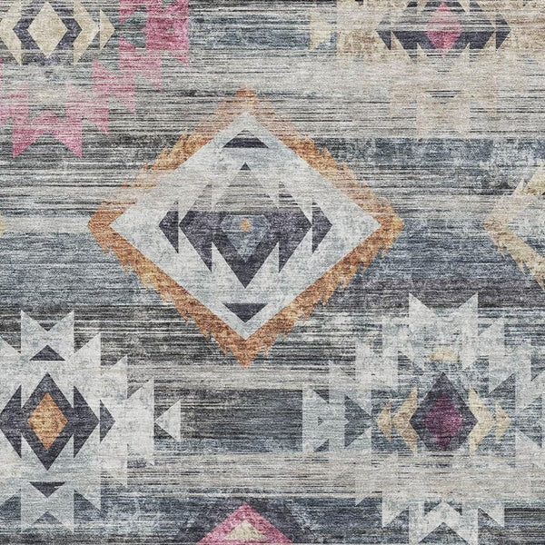 HomeRoots 10' X 14' Gray, Gold & Blush Southwestern Area Rug – Washable, UV-Protected, Stylish & Durable Décor 667030