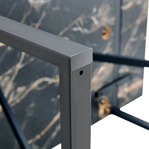 English Elm Industrial rectangular MDF dining table for 4-6, 1.5" thick top, black metal legs, modern sturdy design W1151P185154