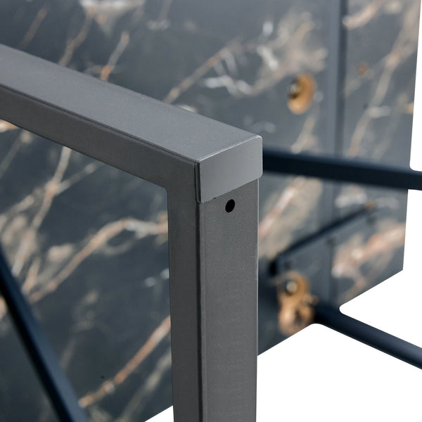 English Elm Industrial rectangular MDF dining table for 4-6, 1.5" thick top, black metal legs, modern sturdy design W1151P185154