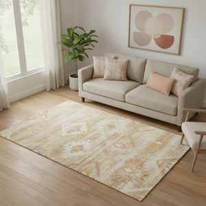HomeRoots 5' X 8' Southwestern Washable Area Rug - Copper & Ivory, UV-Resistant, Durable for High-Traffic Areas 667050