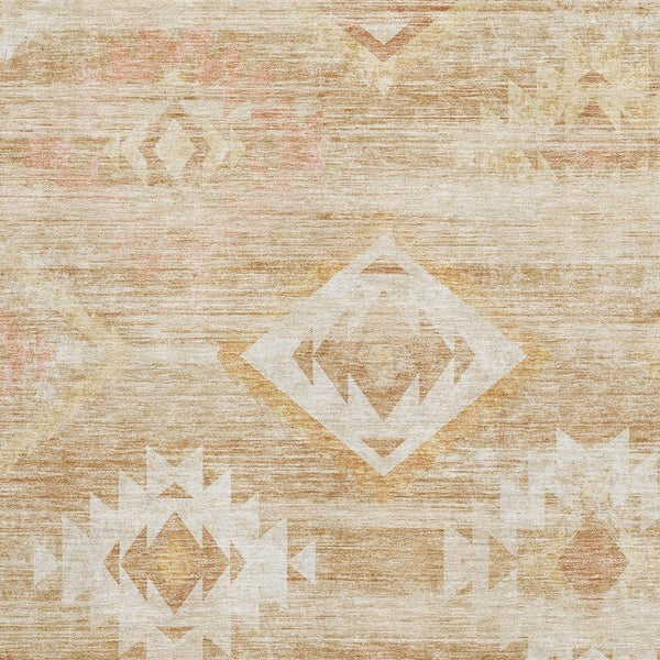 HomeRoots 5' X 8' Southwestern Washable Area Rug - Copper & Ivory, UV-Resistant, Durable for High-Traffic Areas 667050