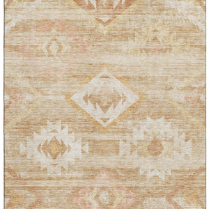 HomeRoots 5' X 8' Southwestern Washable Area Rug - Copper & Ivory, UV-Resistant, Durable for High-Traffic Areas 667050