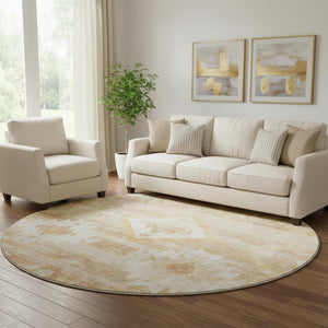 HomeRoots 8' Copper and Ivory Southwestern Round Rug - Washable, UV Protected, Stain Resistant for Durability! 667051