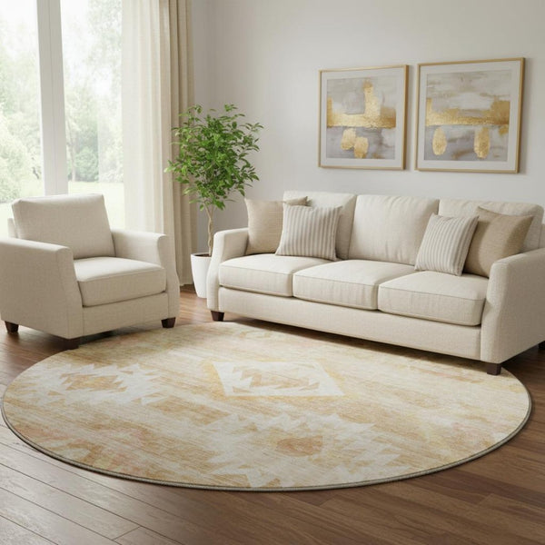 HomeRoots 8' Copper and Ivory Southwestern Round Rug - Washable, UV Protected, Stain Resistant for Durability! 667051