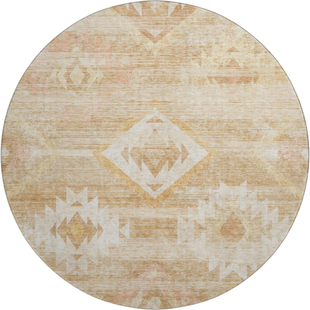 HomeRoots 8' Copper and Ivory Southwestern Round Rug - Washable, UV Protected, Stain Resistant for Durability! 667051