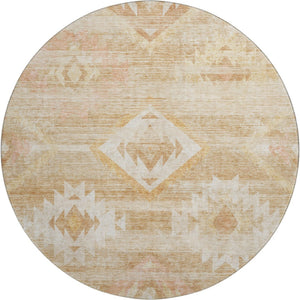 HomeRoots 8' Copper and Ivory Southwestern Round Rug - Washable, UV Protected, Stain Resistant for Durability! 667051