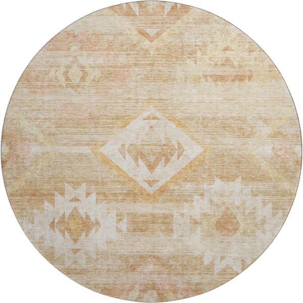 HomeRoots 8' Copper and Ivory Southwestern Round Rug - Washable, UV Protected, Stain Resistant for Durability! 667051