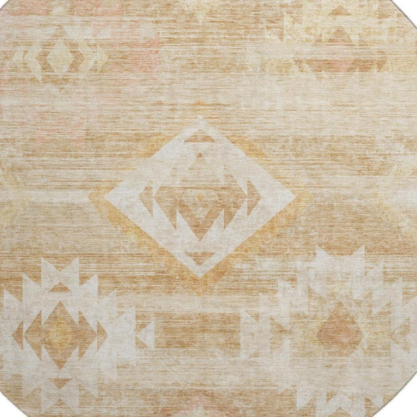 HomeRoots 8' Copper and Ivory Southwestern Round Rug - Washable, UV Protected, Stain Resistant for Durability! 667051