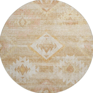 HomeRoots 8' Copper and Ivory Southwestern Round Rug - Washable, UV Protected, Stain Resistant for Durability! 667051
