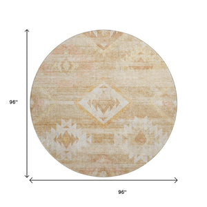 HomeRoots 8' Copper and Ivory Southwestern Round Rug - Washable, UV Protected, Stain Resistant for Durability! 667051