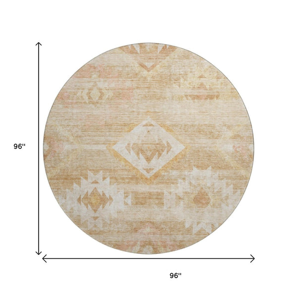 HomeRoots 8' Copper and Ivory Southwestern Round Rug - Washable, UV Protected, Stain Resistant for Durability! 667051