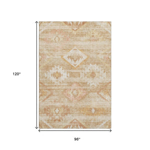 HomeRoots 8' X 10' Copper and Ivory Southwestern Area Rug - UV Protected, Stain Resistant, Durable Design! 667052