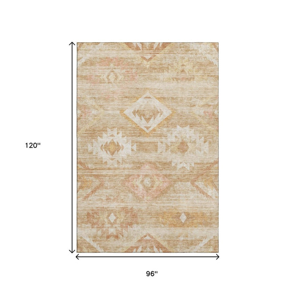 HomeRoots 8' X 10' Copper and Ivory Southwestern Area Rug - UV Protected, Stain Resistant, Durable Design! 667052