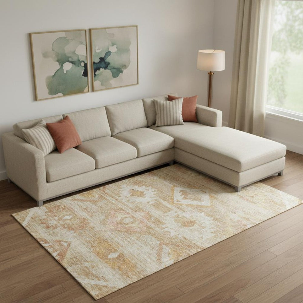 HomeRoots 8' X 10' Copper and Ivory Southwestern Area Rug - UV Protected, Stain Resistant, Durable Design! 667052