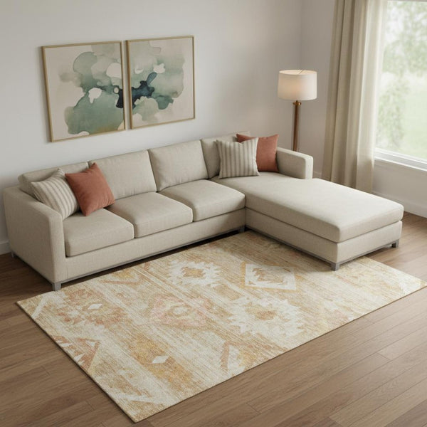 HomeRoots 8' X 10' Copper and Ivory Southwestern Area Rug - UV Protected, Stain Resistant, Durable Design! 667052